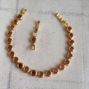 New 18K Gold Plated Round Cut Ruby Bezel Setting Bracelet With Extender Women